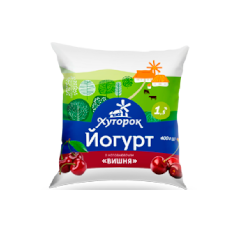 Йогурт питний ХУТОРОК вишня, 1,5%, 400 г